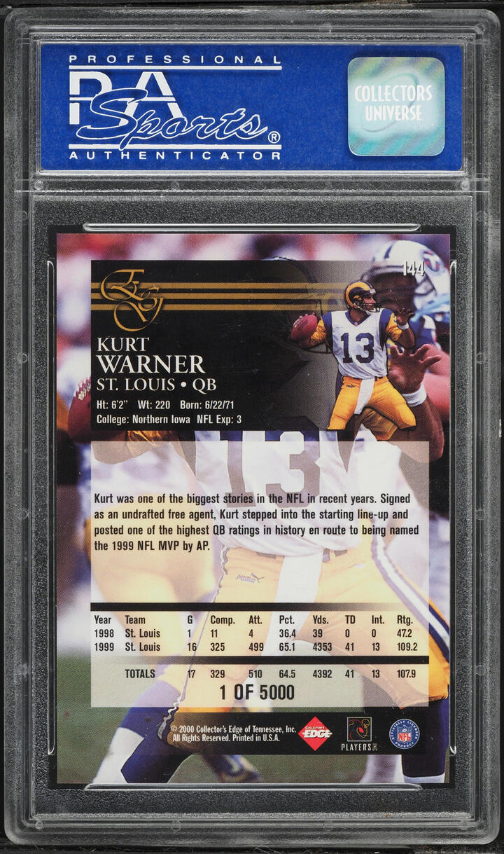 2000 Collector's Edge Graded Uncirculated Kurt Warner /5000 #144 PSA 10 GEM MINT