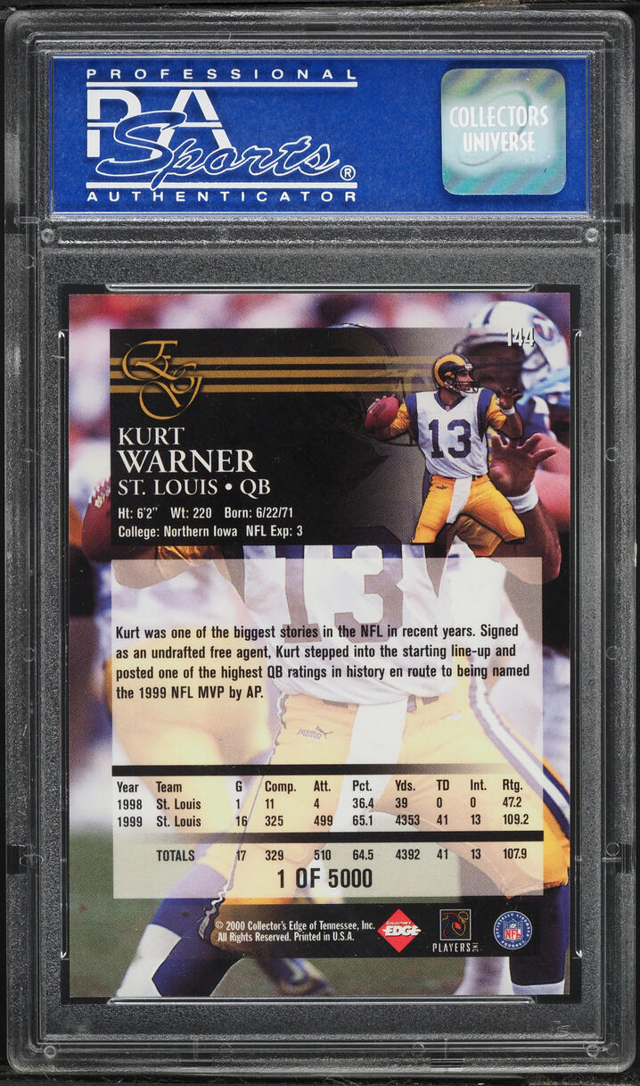 2000 Collector's Edge Graded Uncirculated Kurt Warner /5000 #144 PSA 9 MINT