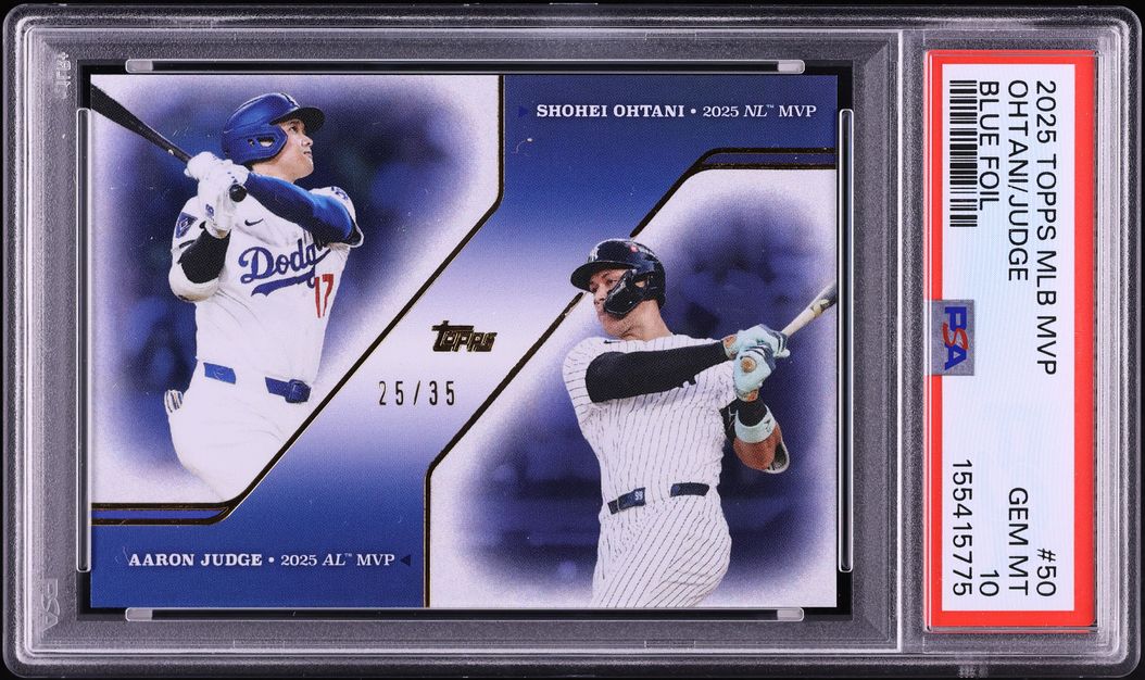 2025 Topps MLB MVP Collection Blue Foil Shohei Ohtani Aaron Judge /35 #50 PSA 10 GEM MINT