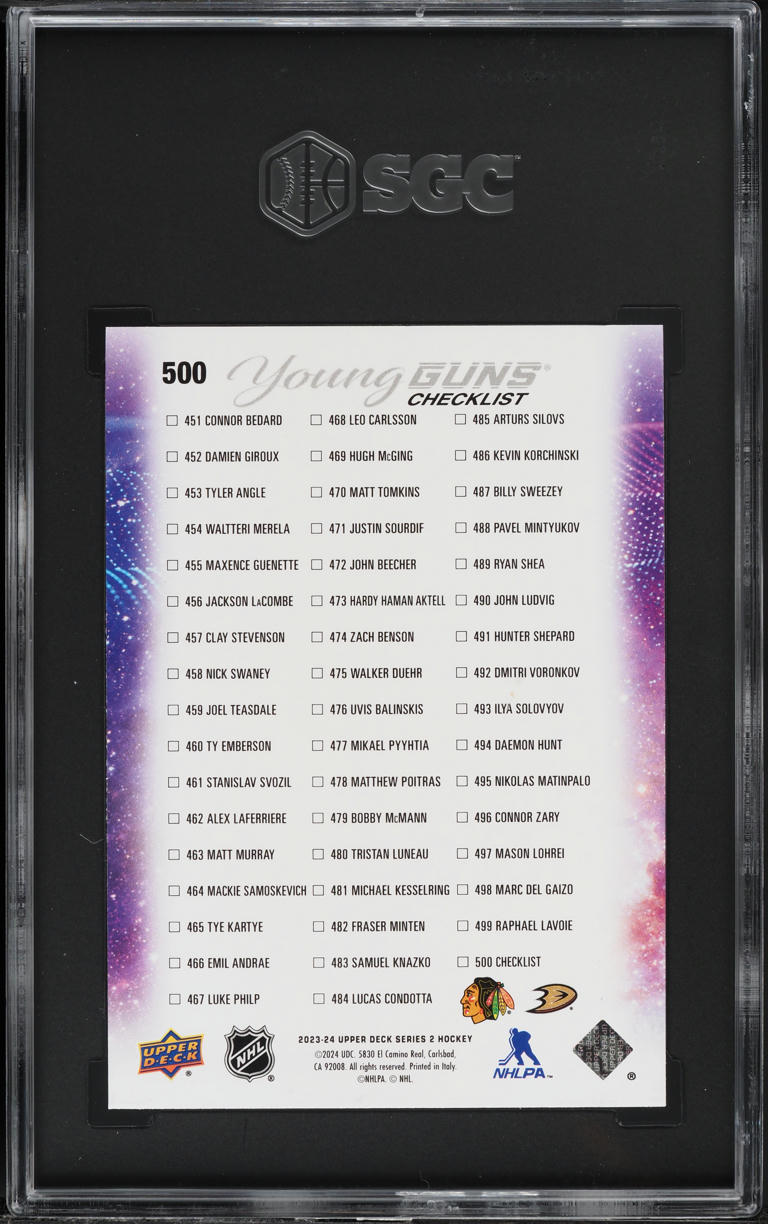 2023 Upper Deck Young Guns Checklist Connor Bedard Leo Carlsson ROOKIE SGC 9