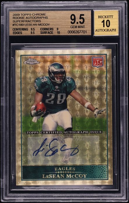 2009 Topps Chrome Superfractor LeSean McCoy ROOKIE AUTO 1/1 #TC181 BGS 9.5 GEM MINT