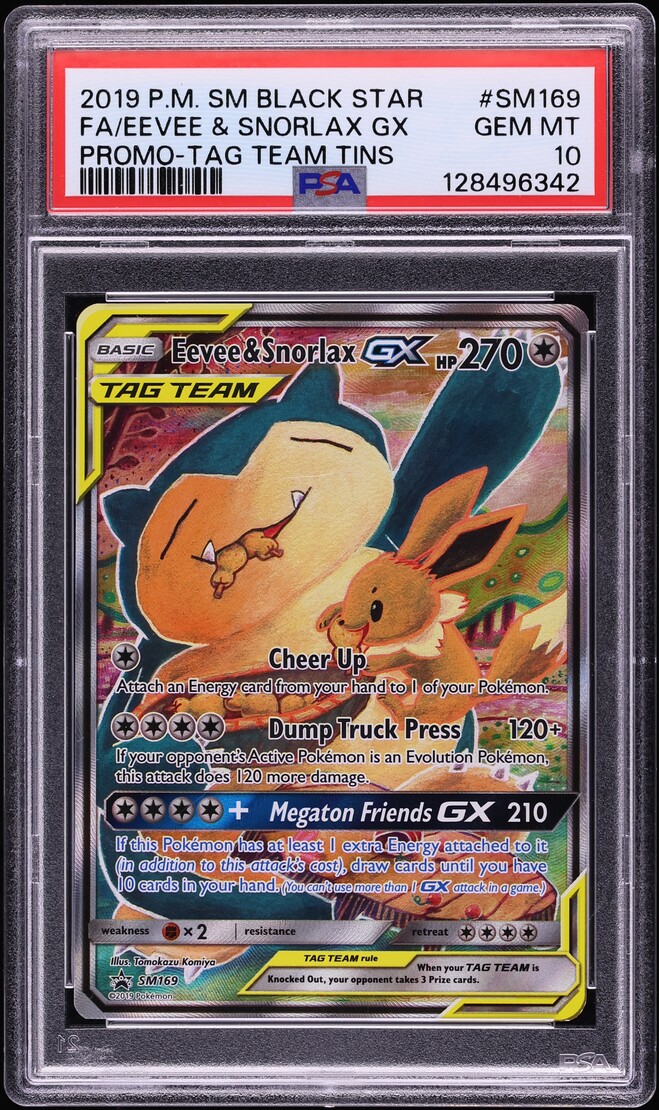2019 Pokemon Sun & Moon Promo Tag Team Full Art Eevee & Snorlax GX #SM169 PSA 10 GEM MINT