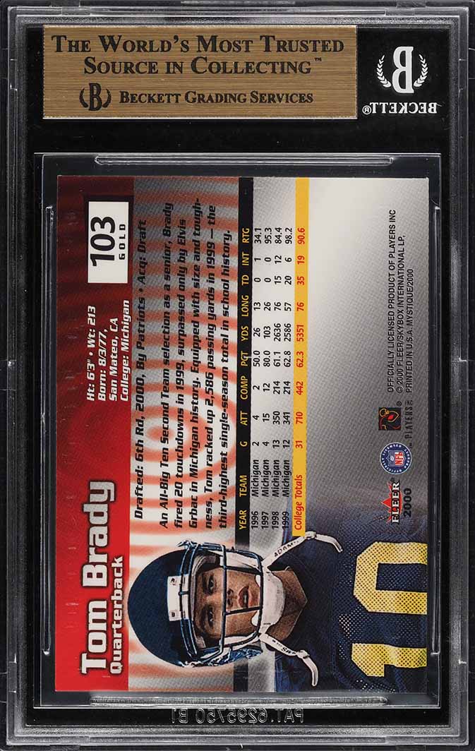 2000 Fleer Mystique Gold Tom Brady ROOKIE #103 BGS 9.5 GEM MINT