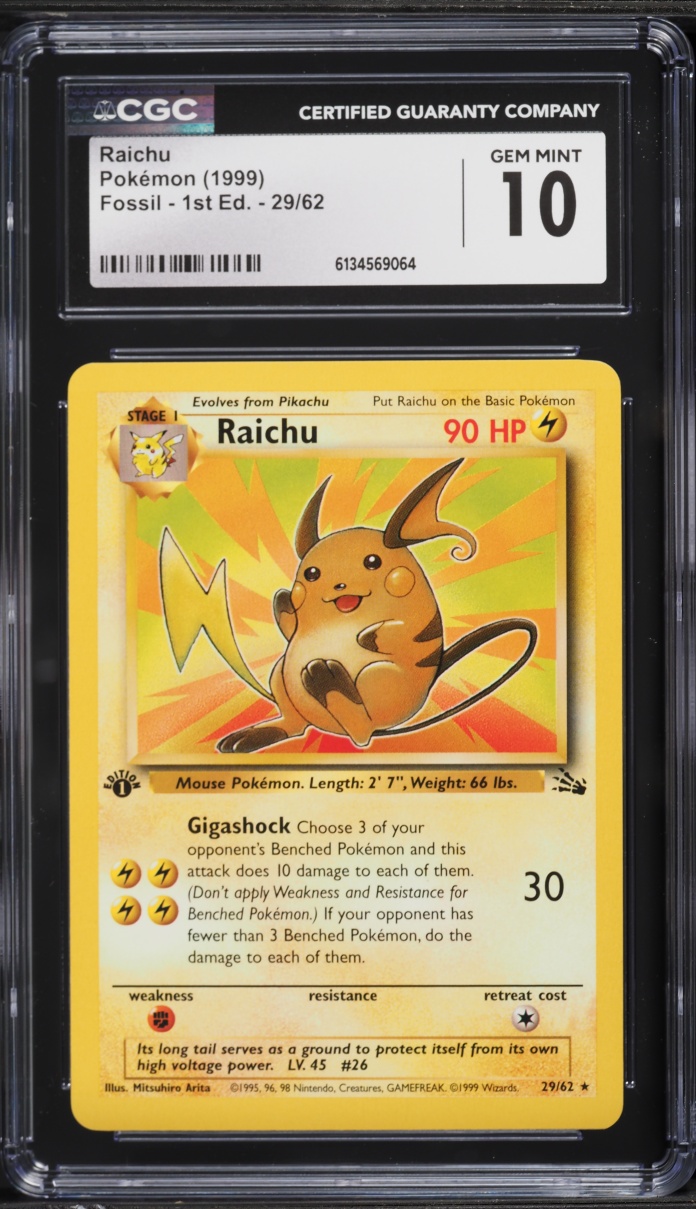 1999 Pokemon Fossil 1st Edition Raichu #29 CGC 10 GEM MINT