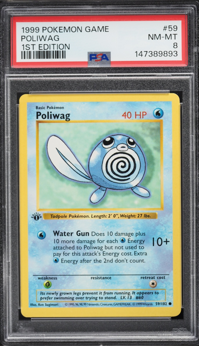 1999 Pokemon Base Set Shadowless 1st Edition Poliwag #59 PSA 8 NM-MT