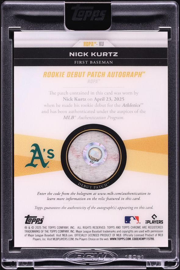 2025 Topps Chrome Update Nick Kurtz ROOKIE MLB DEBUT PATCH AUTO 1/1 #RDPA-KU