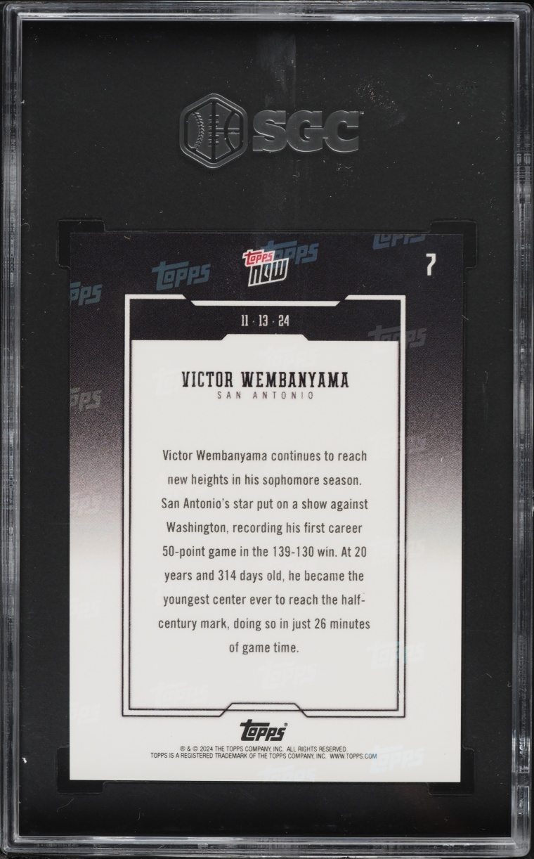 2024 Topps Now Victor Wembanyama #7 SGC 10 GEM MINT