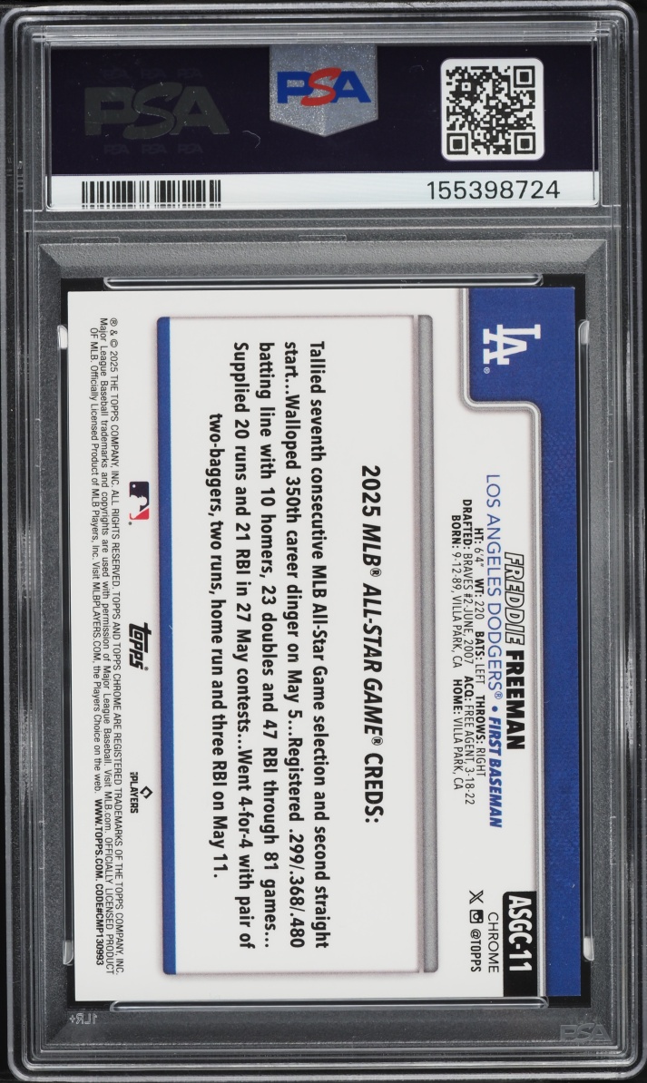 2025 Topps Chrome Update All Star Game Green Refractor Freddie Freeman /99 #ASGC-11 PSA 9 MINT