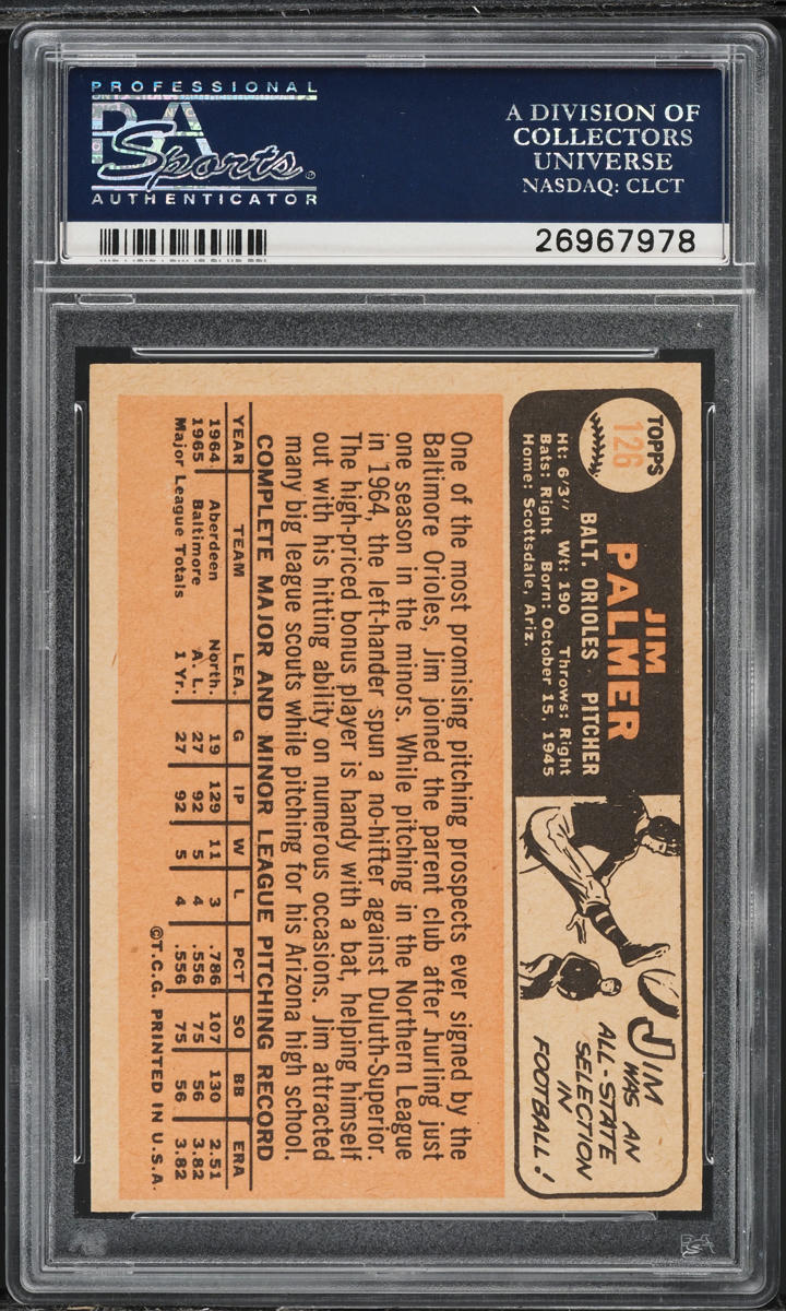 1966 Topps Jim Palmer ROOKIE #126 PSA 9 MINT