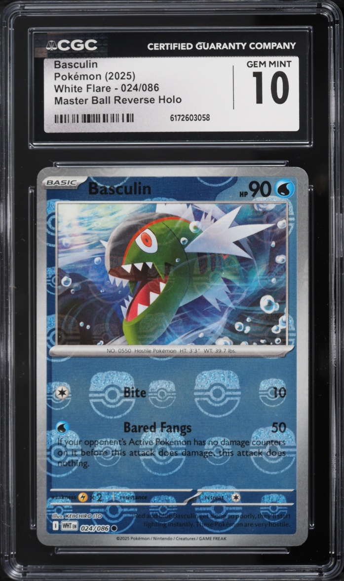 2025 Pokemon SV White Flare Master Ball Reverse Holo Basculin #024 CGC 10 GEM MINT