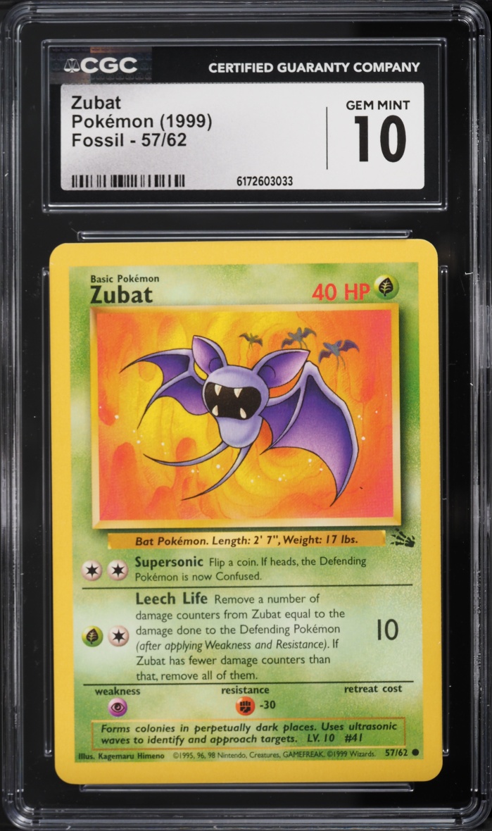 1999 Pokemon Fossil Zubat #57 CGC 10 GEM MINT