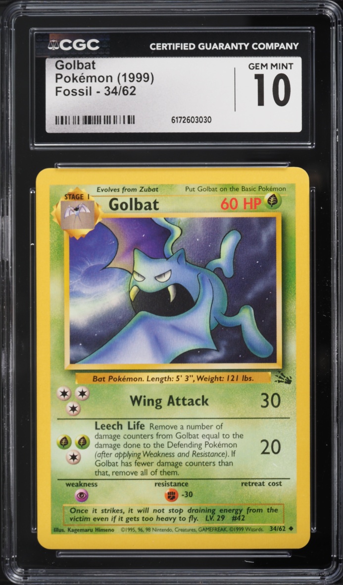 1999 Pokemon Fossil Golbat #34 CGC 10 GEM MINT