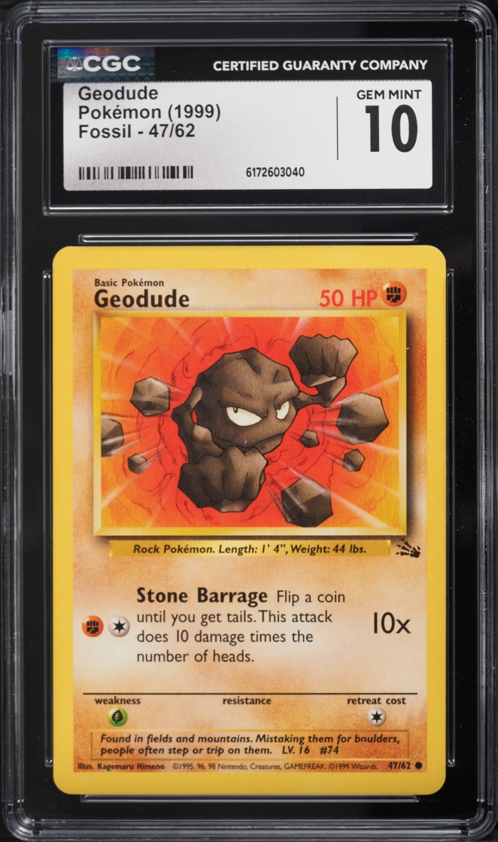 1999 Pokemon Fossil Geodude #47 CGC 10 GEM MINT