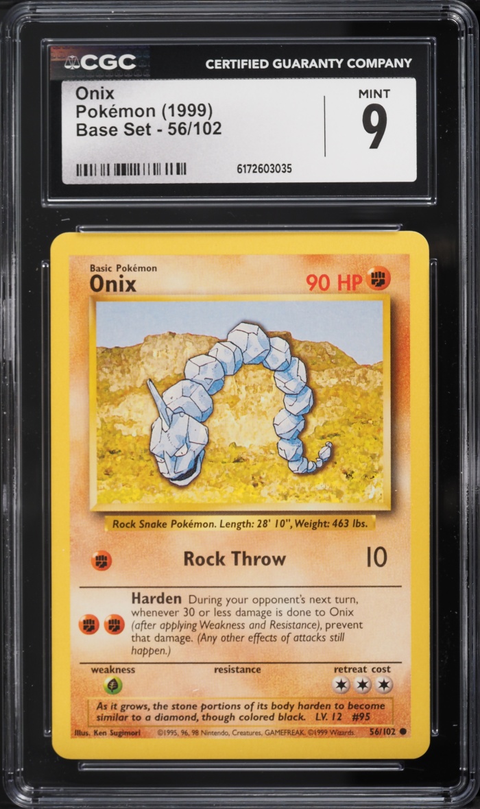 1999 Pokemon Base Set Onix #56 CGC 9 MINT