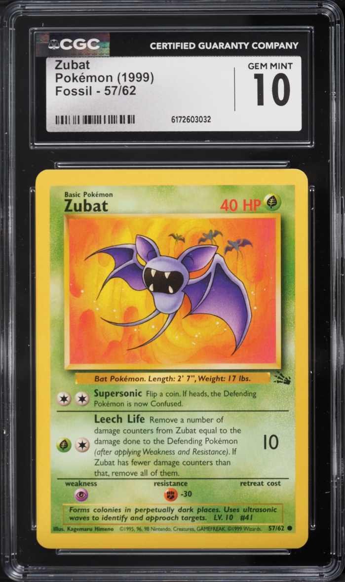 1999 Pokemon Fossil Zubat #57 CGC 10 GEM MINT