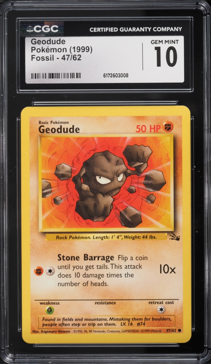 1999 Pokemon Fossil Geodude #47 CGC 10 GEM MINT
