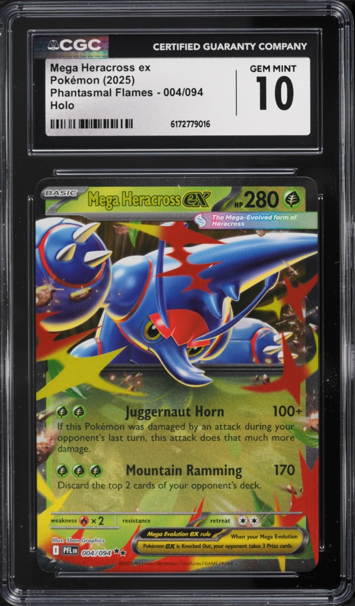 2025 Pokemon Mega Evolution Phantasmal Flames Holo Mega Heracross ex #4 CGC 10 GEM MINT