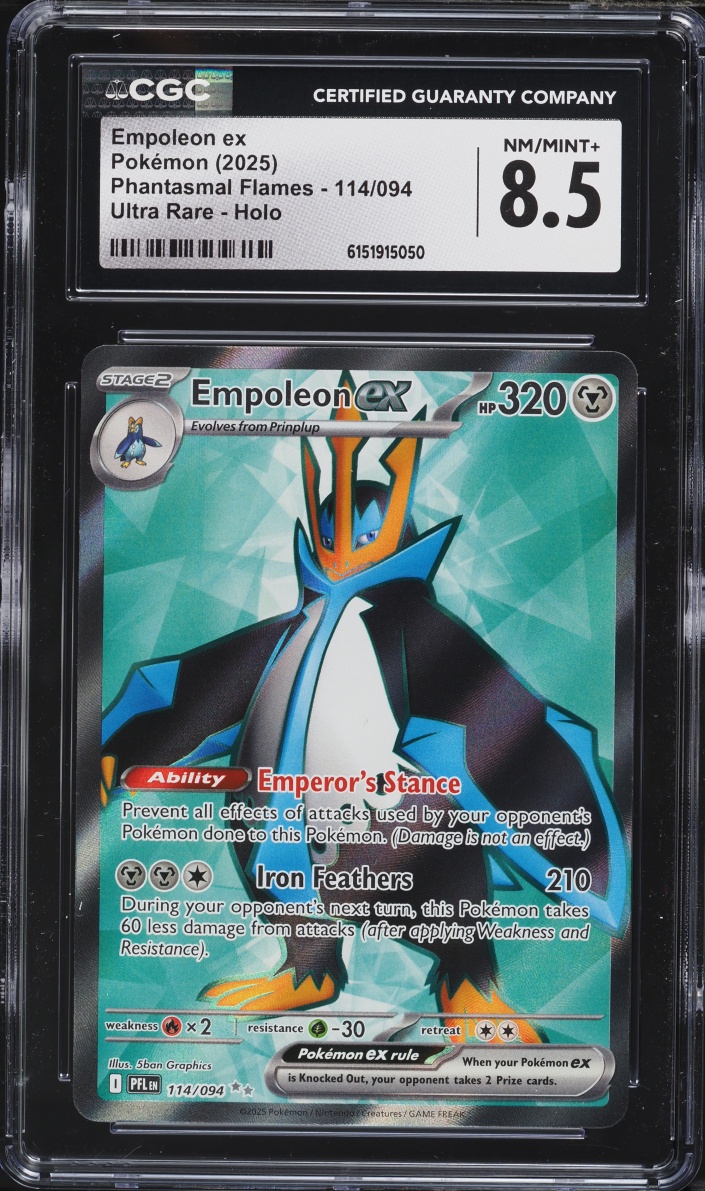 2025 Pokemon Mega Evolution Phantasmal Flames Full Art Empoleon Ex #114 CGC 8.5 NM-MT+