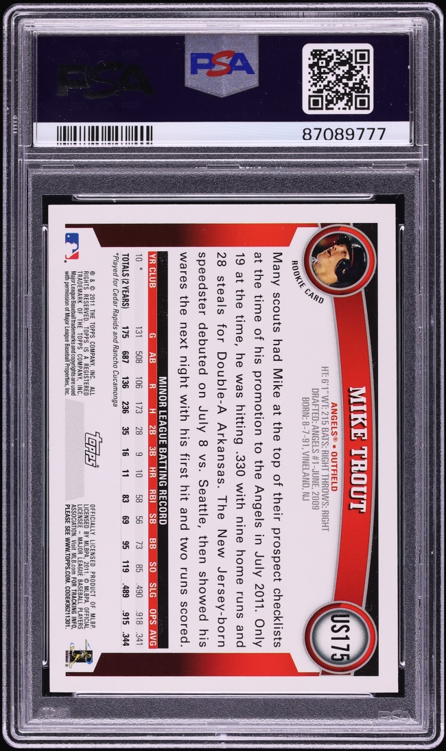 2011 Topps Update Mike Trout ROOKIE #US175 PSA 9 MINT