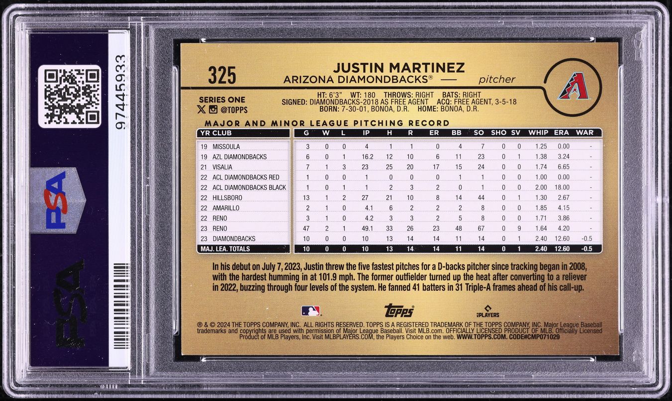2024 Topps Golden Mirror Justin Martinez ROOKIE #325 PSA 9 MINT