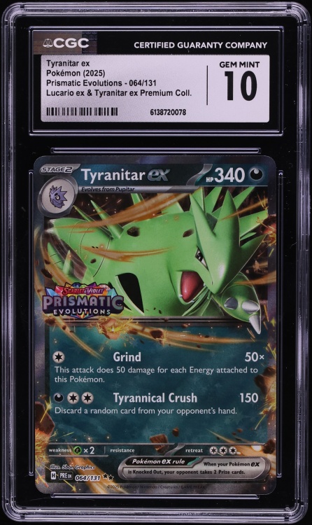 2025 Pokemon SV Prismatic Evolutions Premium Collection Tyranitar ex #64 CGC 10 GEM MINT