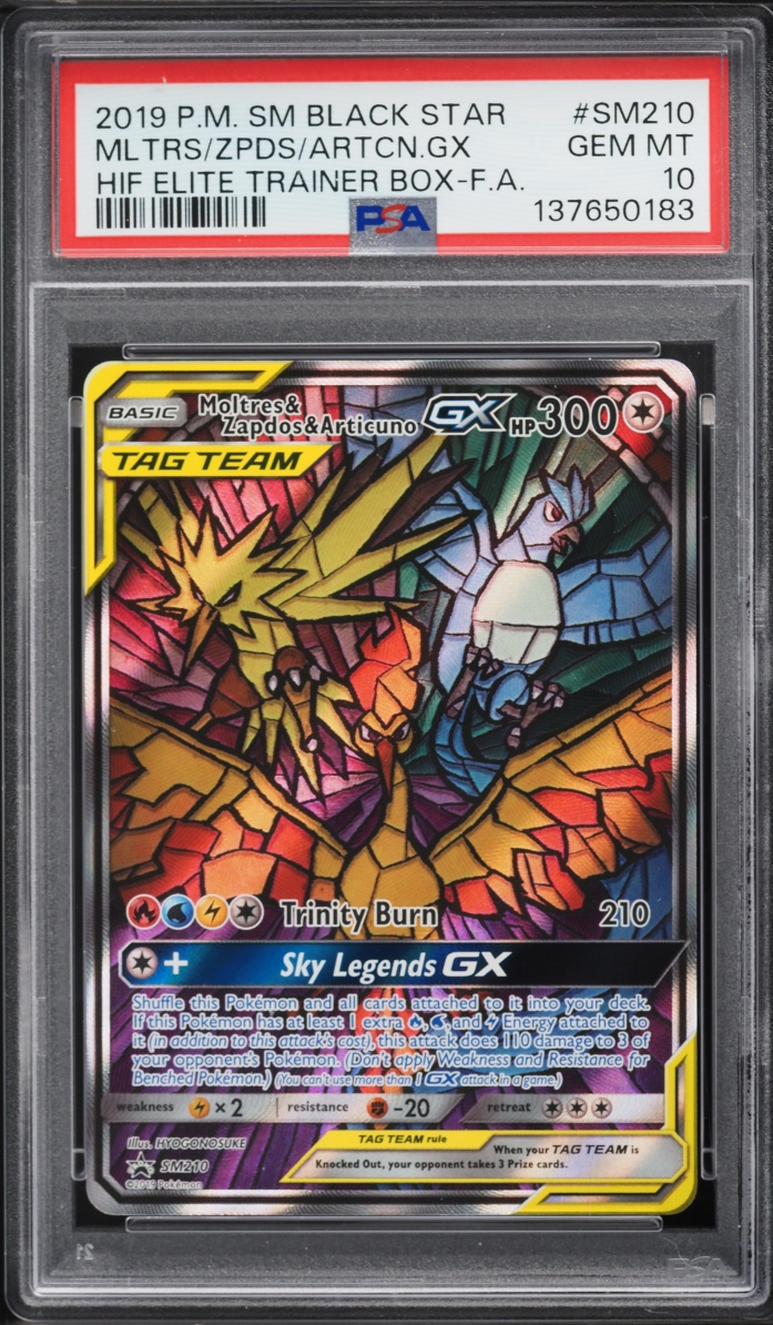 2019 Pokemon SM Promo Hidden Fates ETB Full Art Moltres & Zapdos & Articuno GX #SM210 PSA 10