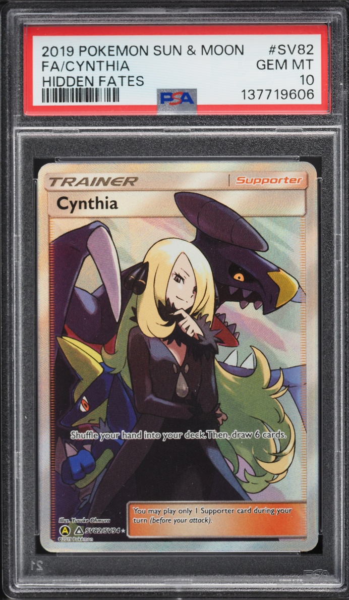 2019 Pokemon Sun & Moon Hidden Fates Full Art Cynthia #SV82 PSA 10 GEM MINT