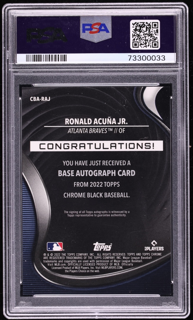 2022 Topps Chrome Black Ronald Acuna Jr. AUTO #CBA-RAJ PSA 10 GEM MINT