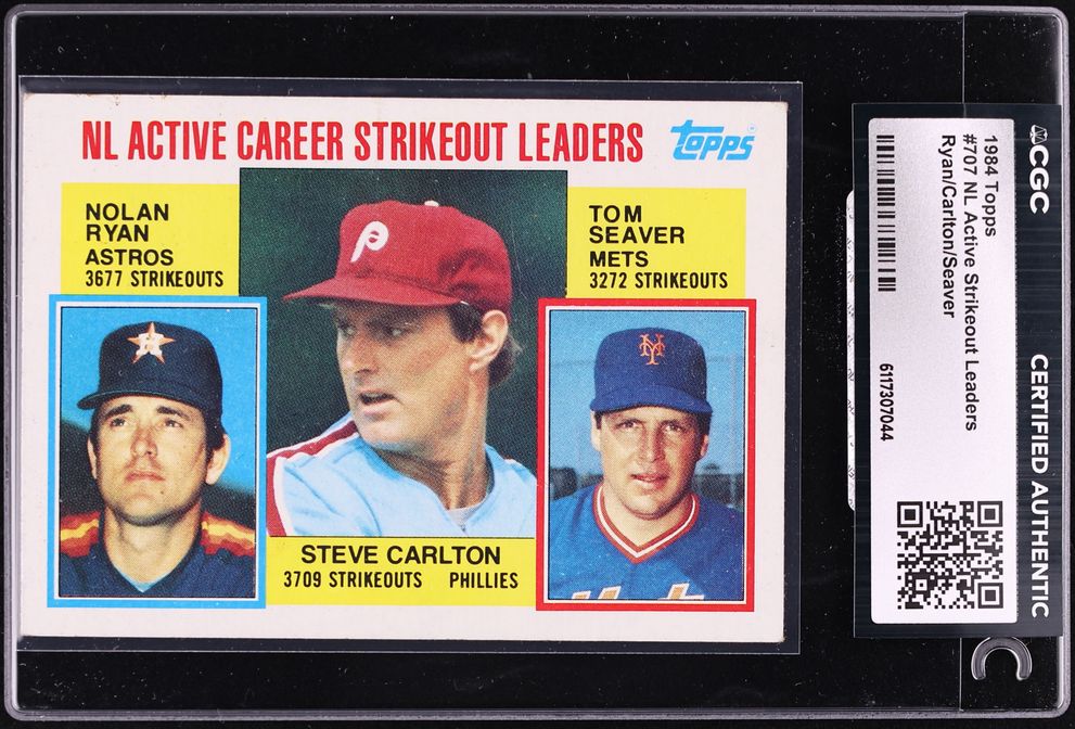 1984 Topp Nolan Ryan Steve Carlton Tom Seaver NL ACTIVE STRIKEOUT LEADERS #707 CGC AUTH