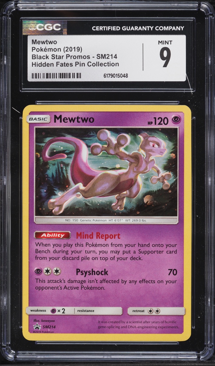 2019 Pokemon Sun & Moon Promo Hidden Fates Pin Collection Holo Mewtwo #Sm214 CGC 9 Mint