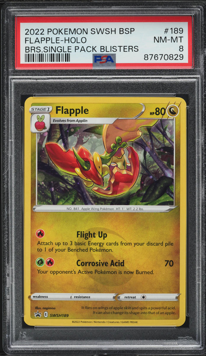 2022 Pokemon SWSH Black Star Promo Single Pack Blisters Flapple Holo #189 PSA 8
