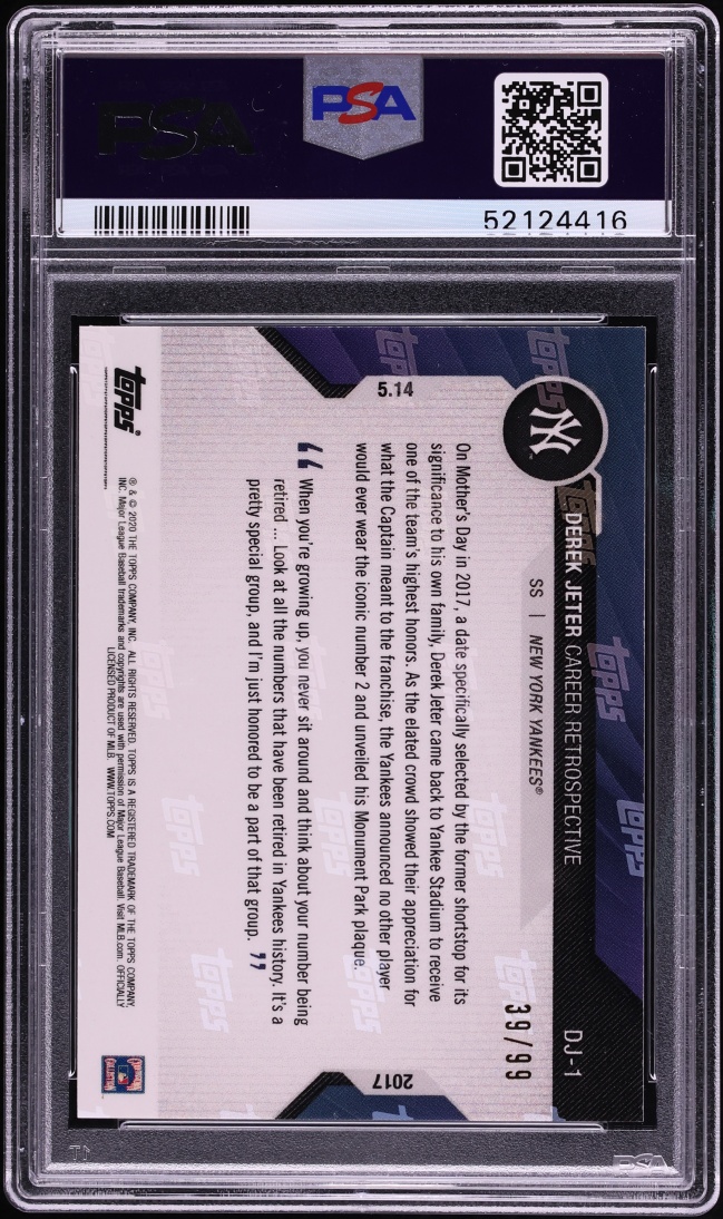 2020 Topps Now Chrome Career Retrospective Refractor Derek Jeter /99 #DJ-1 PSA 8 NM-MT