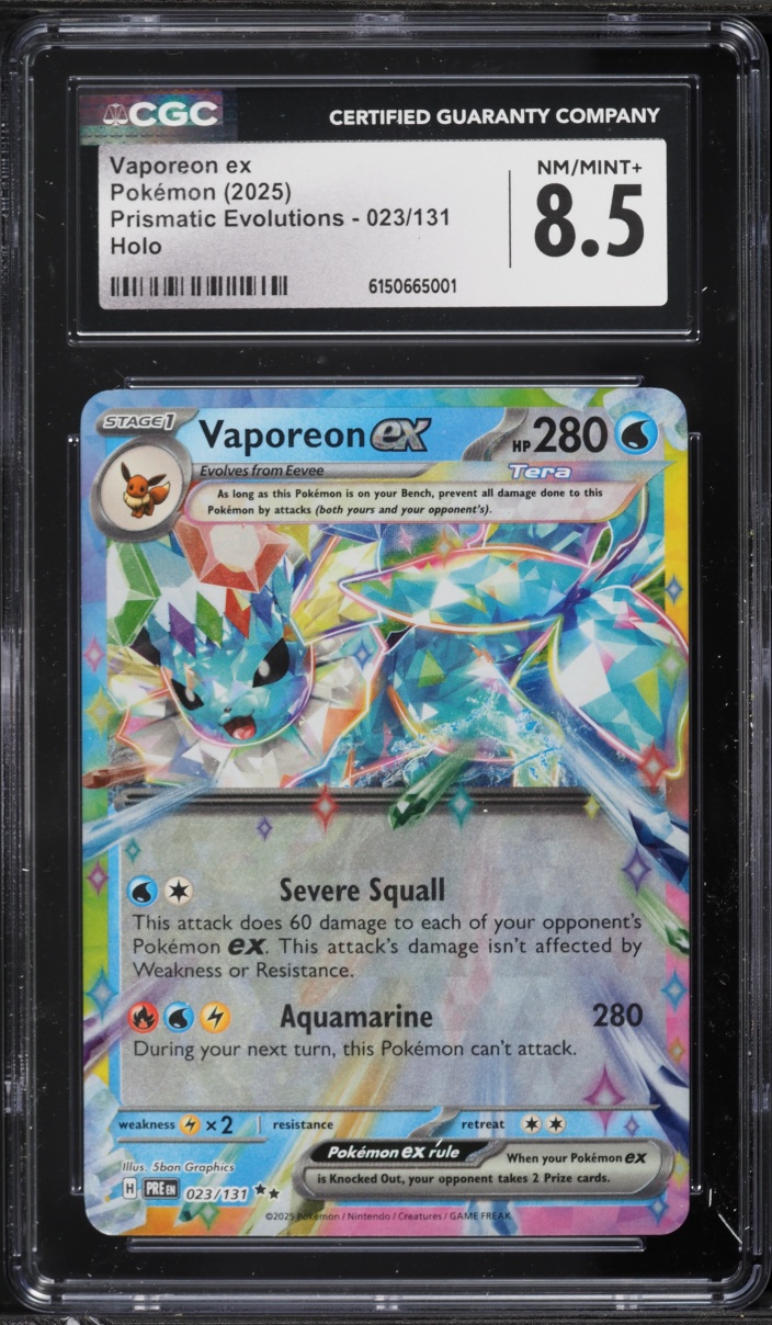 2025 Pokemon Scarlet & Violet Prismatic Evolutions Holo Vaporeon EX #23 CGC 8.5 NM-MT+