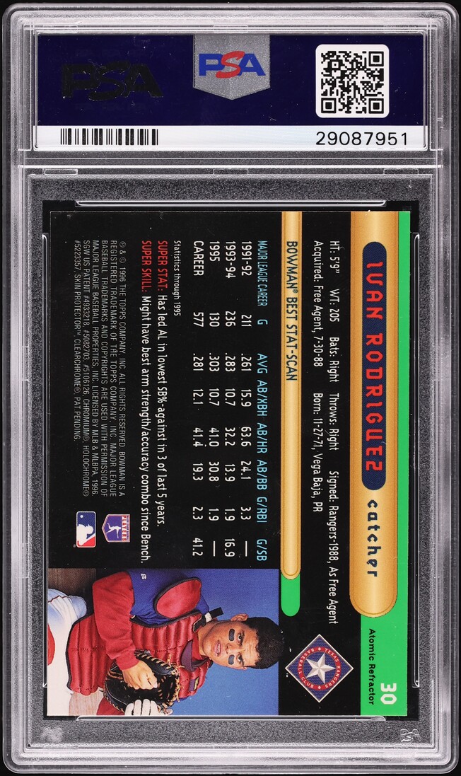 1996 Bowman's Best Atomic Refractor Ivan Rodriguez #30 PSA 9 MINT