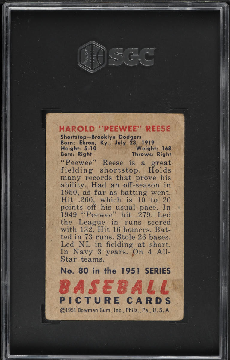 1951 Bowman Pee Wee Reese #80 SGC 1.5 FR
