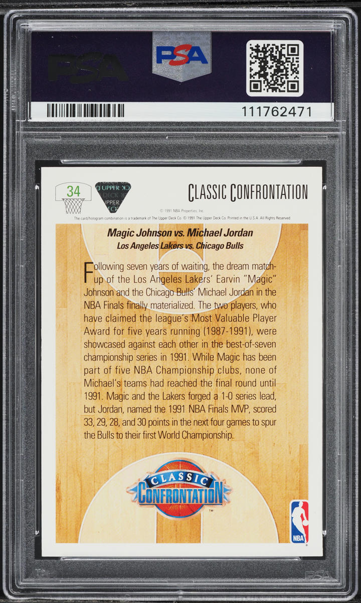 1991 Upper Deck Basketball Magic Johnson Vs. Michael Jordan #34 PSA 7 NRMT