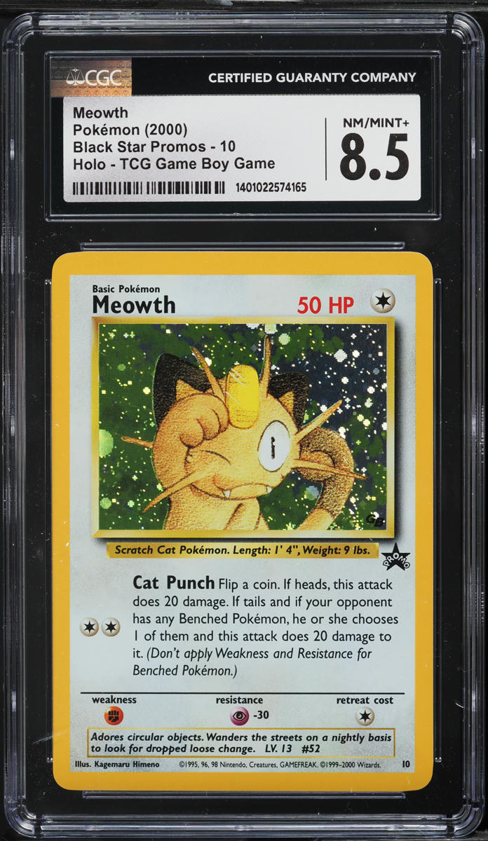 2000 Pokemon Game Boy Black Star Promo Holo Meowth #10 CGC 8.5 NM-MT+