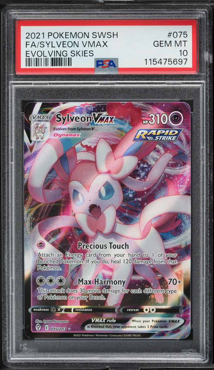 2021 Pokemon Sword & Shield Evolving Skies Full Art Sylveon VMAX #75 PSA 10 GEM MINT