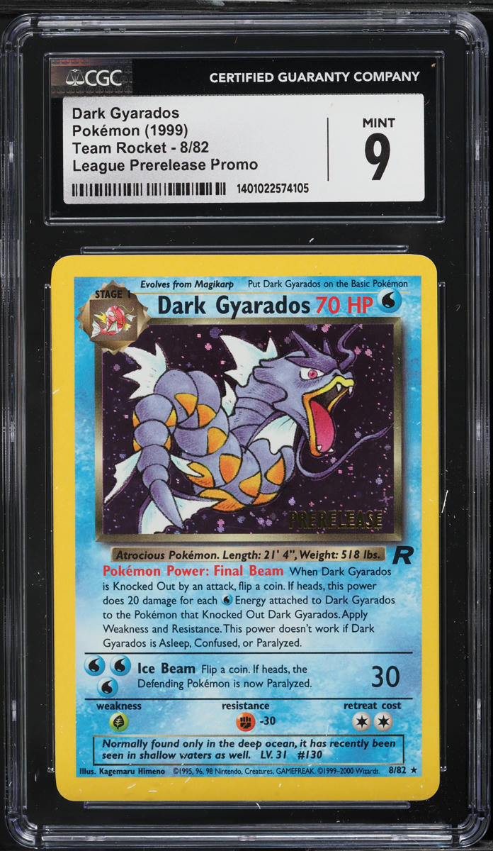 1999 Pokemon Team Rocket League Prerelease Promo Holo Dark Gyarados #8 CGC 9