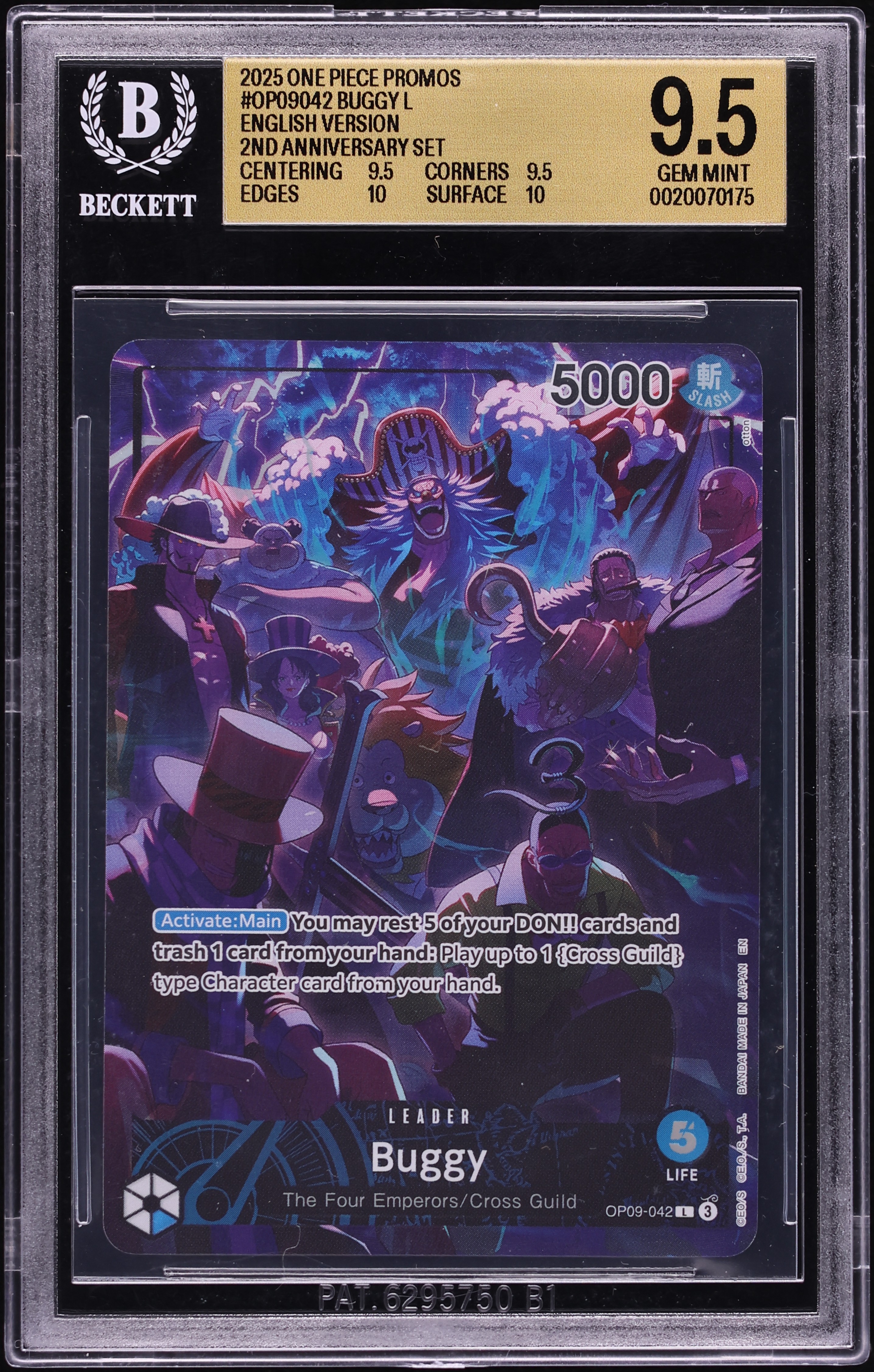 2025 One Piece Promo 2nd Anniversary Set Alt Art Leader Buggy #OP09042 BGS 9.5 GEM MINT