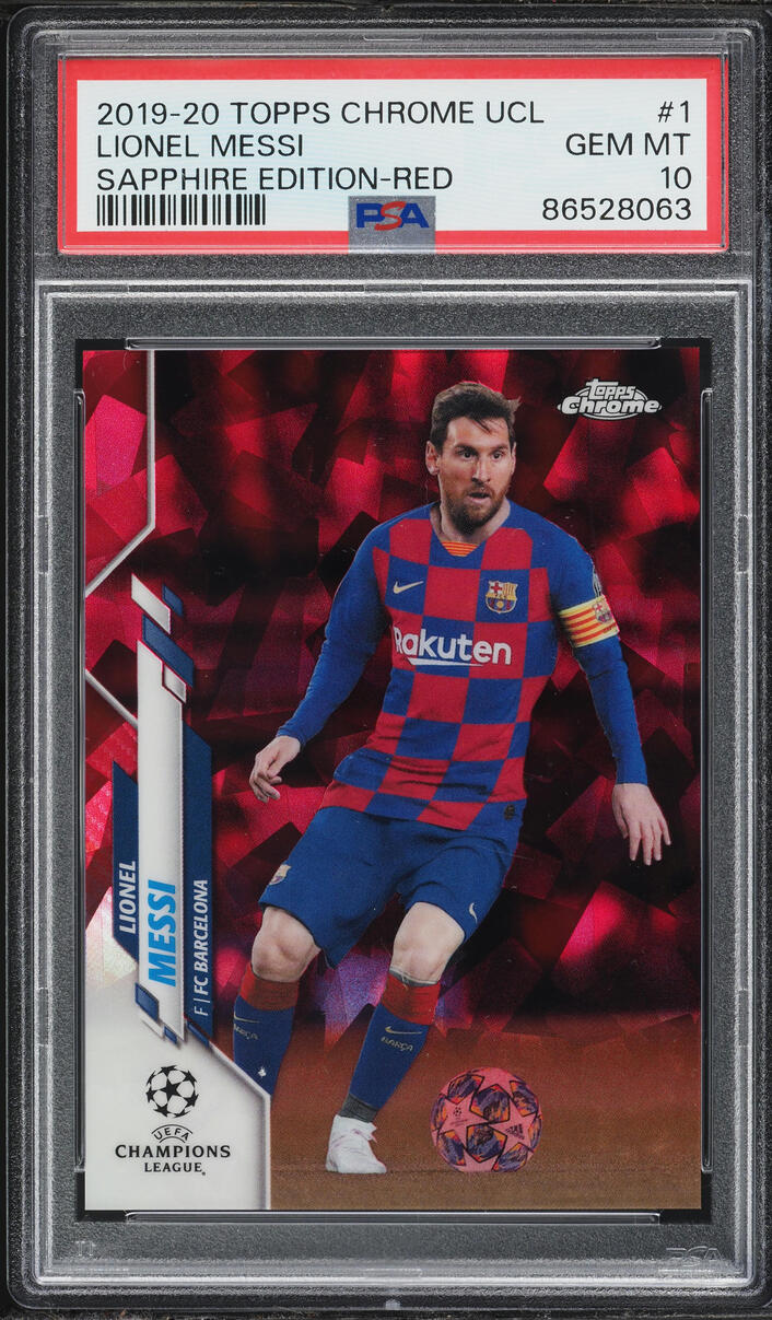 2019 Topps Chrome UEFA Champions League Sapphire Red Lionel Messi /5 #1 PSA 10 GEM MINT