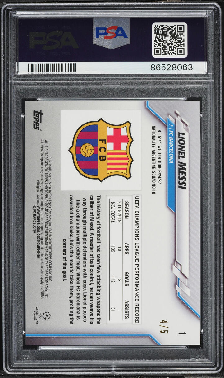 2019 Topps Chrome UEFA Champions League Sapphire Red Lionel Messi /5 #1 PSA 10 GEM MINT