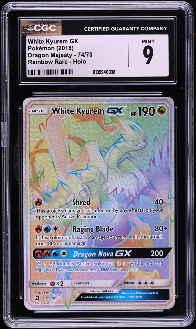 2018 Pokemon Sun & Moon Dragon Majesty Rainbow Rare White Kyurem GX #74 CGC 9 MINT