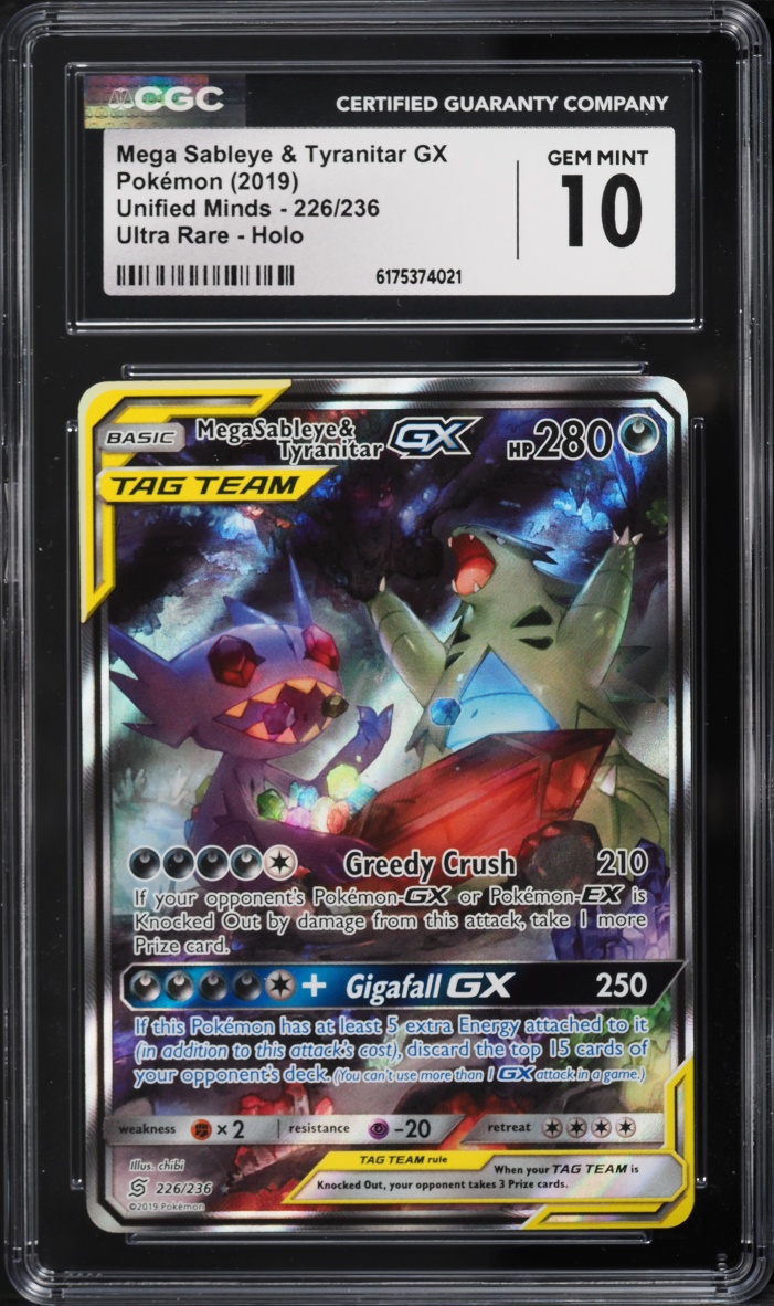 2019 Pokemon Sun & Moon Unified Minds Full Art Mega Sableye & Tyranitar GX #226 CGC 10 GEM MINT