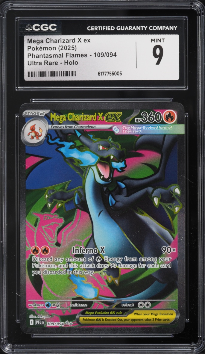 2025 Pokemon Mega Evolution Phantasmal Flames Full Art Mega Charizard X EX #109 CGC 9 MINT