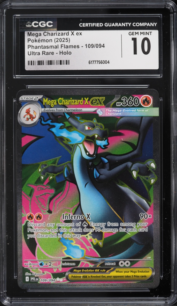 2025 Pokemon Mega Evolution Phantasmal Flames Full Art Mega Charizard X EX #109 CGC 10 GEM MINT