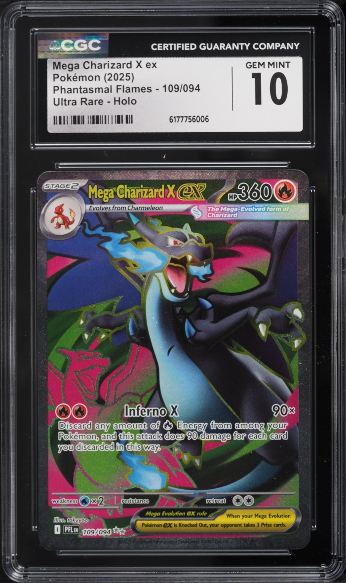 2025 Pokemon Mega Evolution Phantasmal Flames Full Art Mega Charizard X EX #109 CGC 10 GEM MINT