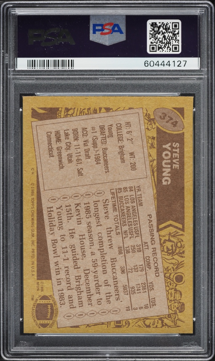1986 Topps Football Steve Young ROOKIE #374 PSA 8 NM-MT