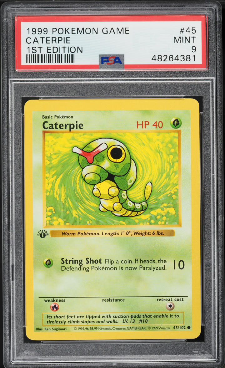 1999 Pokemon Base Set Shadowless 1st Edition Caterpie #45 PSA 9 MINT