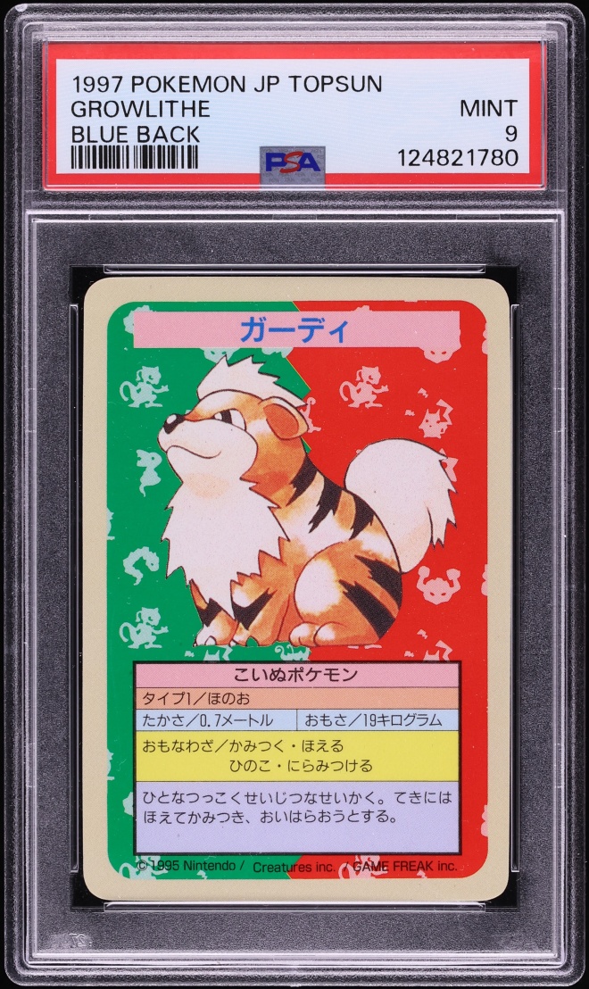 1997 Pokemon Japanese Topsun Blue Back No Number Growlithe PSA 9 MINT